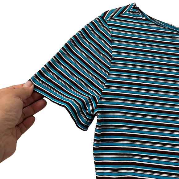 VTG Geary Roark Kamisato Blue Brown Striped Short Sleeve Midi Dress Womens XS - Picture 2 of 8
